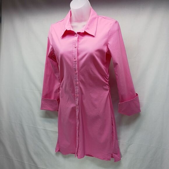 H&M Divide Pink BodyCon Shirt Dress Barbiecore, Feminine. Woman's Small......... - Picture 2 of 11
